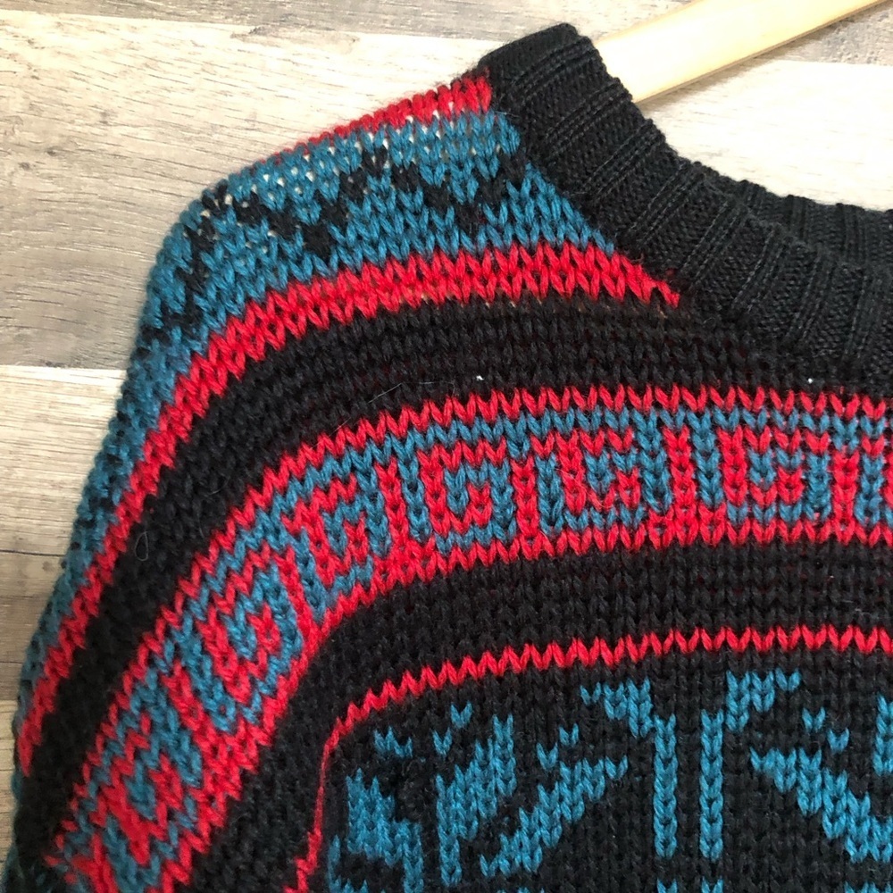 Vintage Geometric Snowflake Patterned Crewneck Knit Sweater Large - Picture 3 of 10